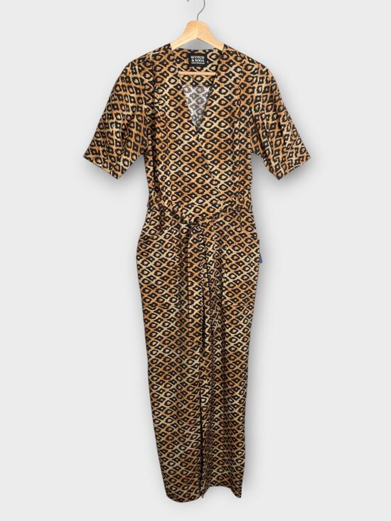 Scotch & Soda Pants - Scotch & Soda Animal Print Jumpsuit Sz S Black Tan Short Sleeve V-Neck Romper
